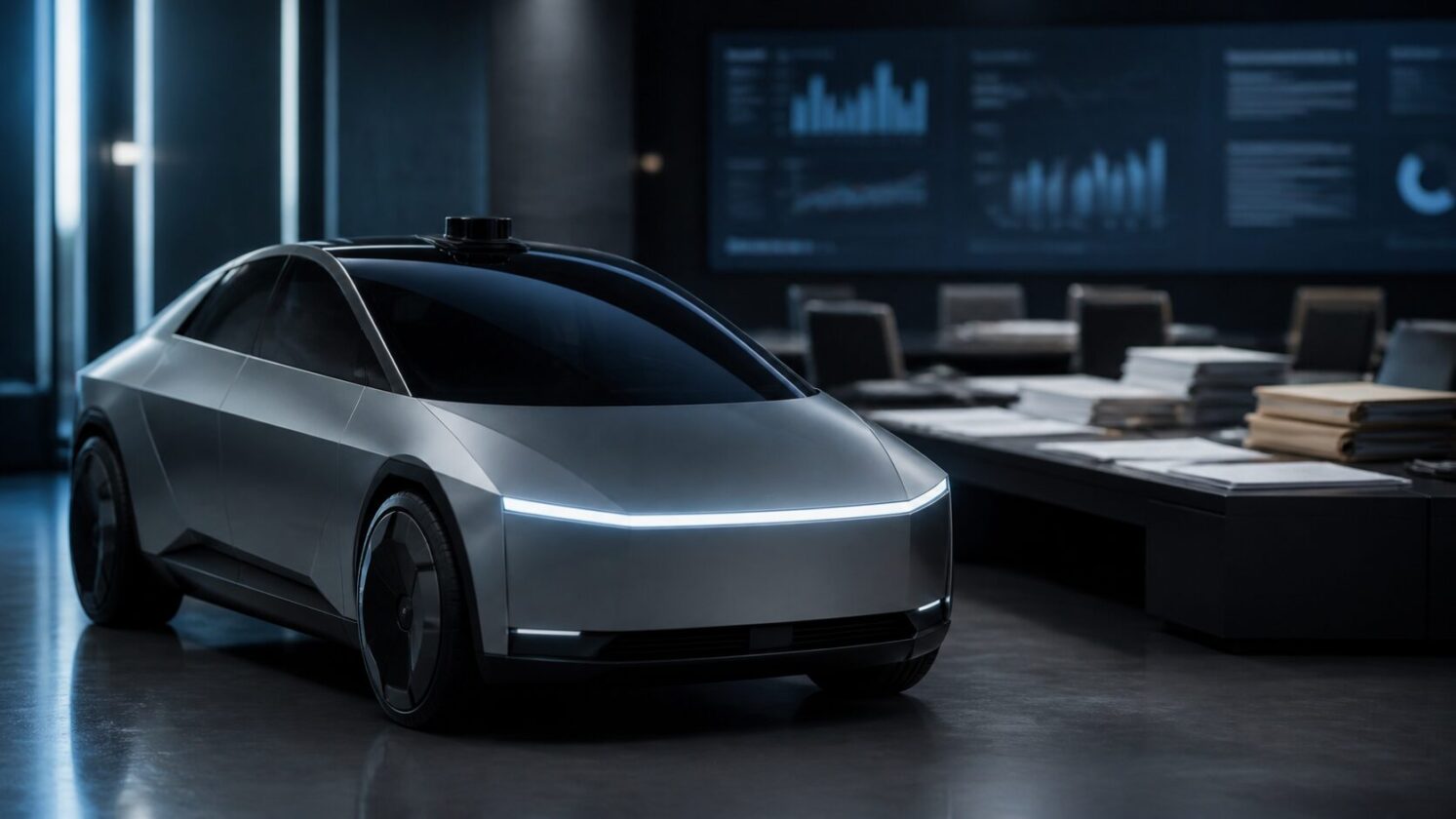 Imagem editorial para a matéria: NHTSA abre investigação sobre autocertificação do Tesla Cybercab