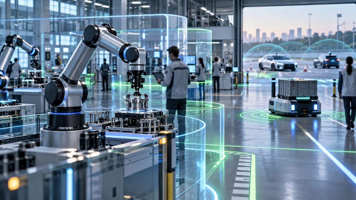 Imagem editorial para a matéria: NVIDIA defende segurança em camadas para implantação de IA física em escala