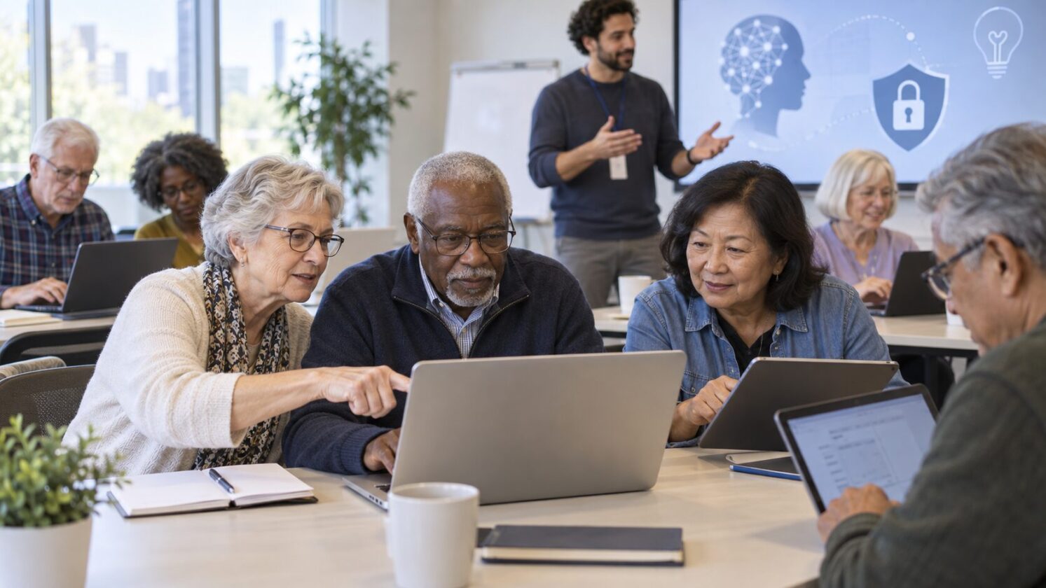 Imagem editorial para a matéria: OpenAI e AARP anunciam oficinas gratuitas de ChatGPT para idosos nos EUA