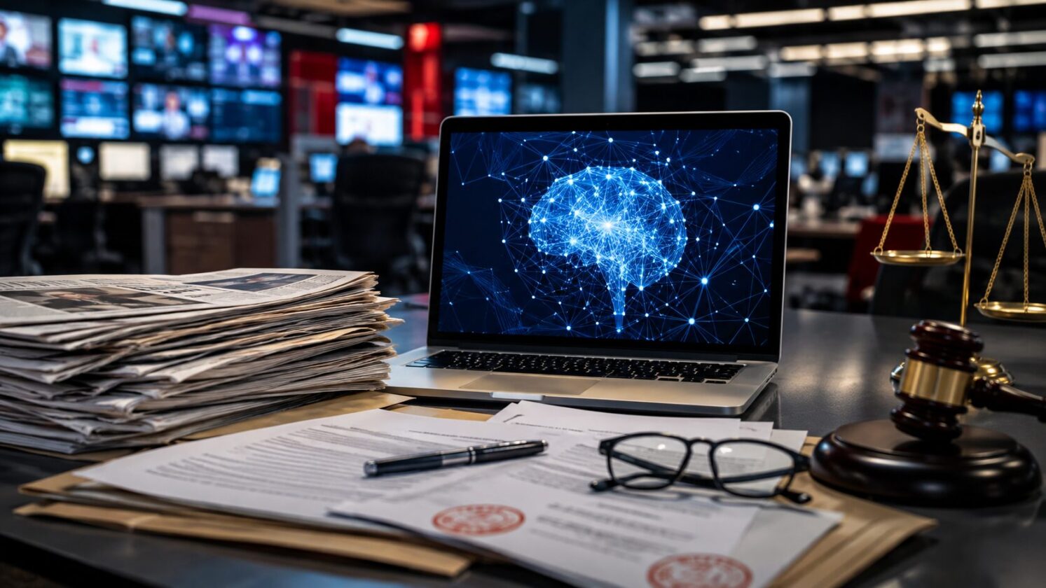 Imagem editorial para a matéria: Seattle Times e Newsday processam OpenAI e Microsoft por uso de jornalismo em IA