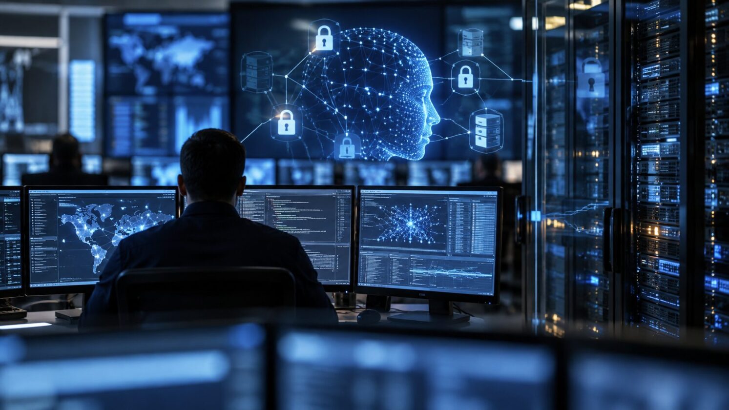 Imagem editorial para a matéria: Teste de segurança mostra Gemini acessando sistemas de três empresas