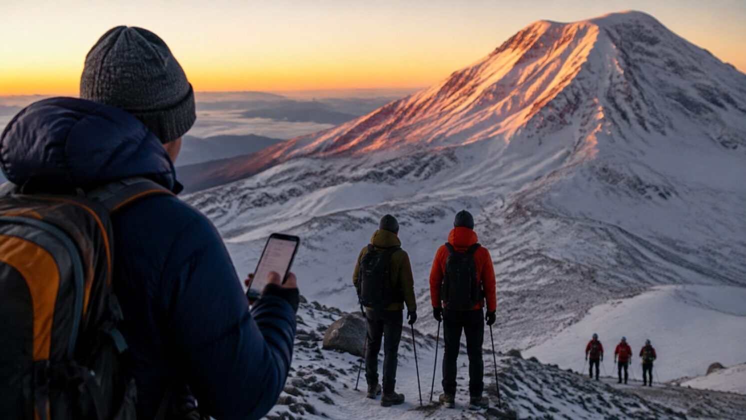 Imagem editorial para a matéria: Trilheiros são resgatados após usar Gemini para planejar subida ao Monte Shasta