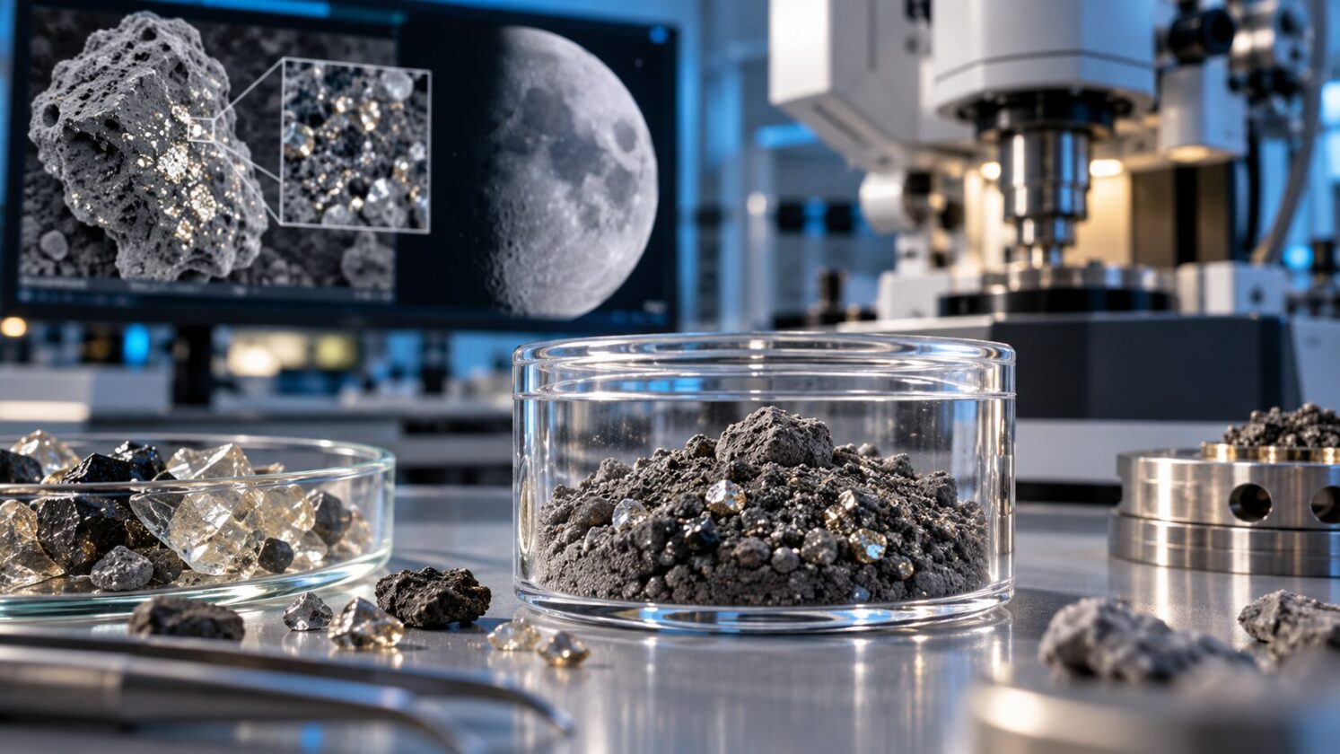 Imagem editorial para a matéria: Amostras da Chang’e-6 revelam forma inédita de ferro metálico no solo lunar
