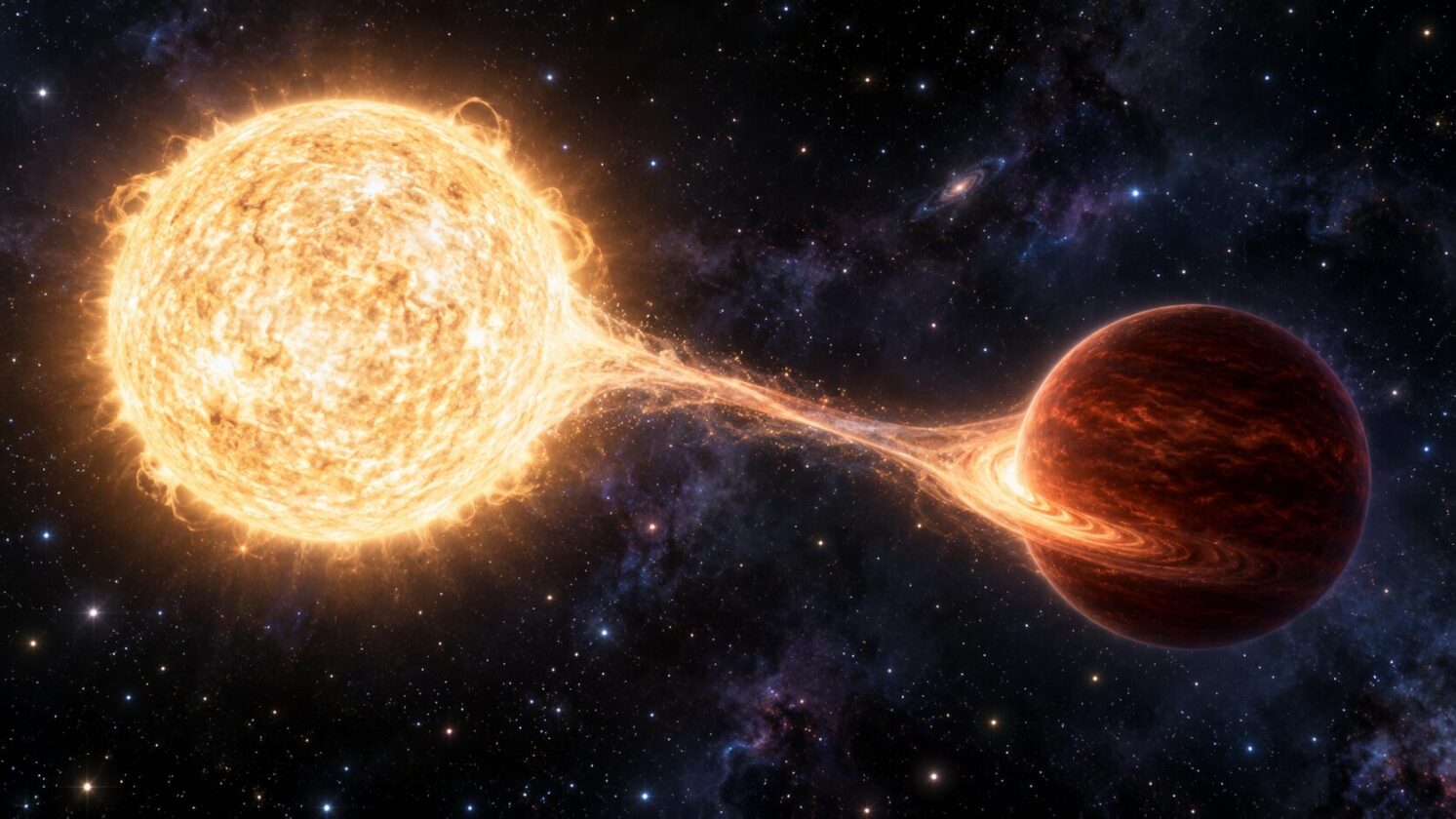 Imagem editorial para a matéria: Astrônomos descrevem estrela que retira material de anã marrom a 300 anos-luz da Terra