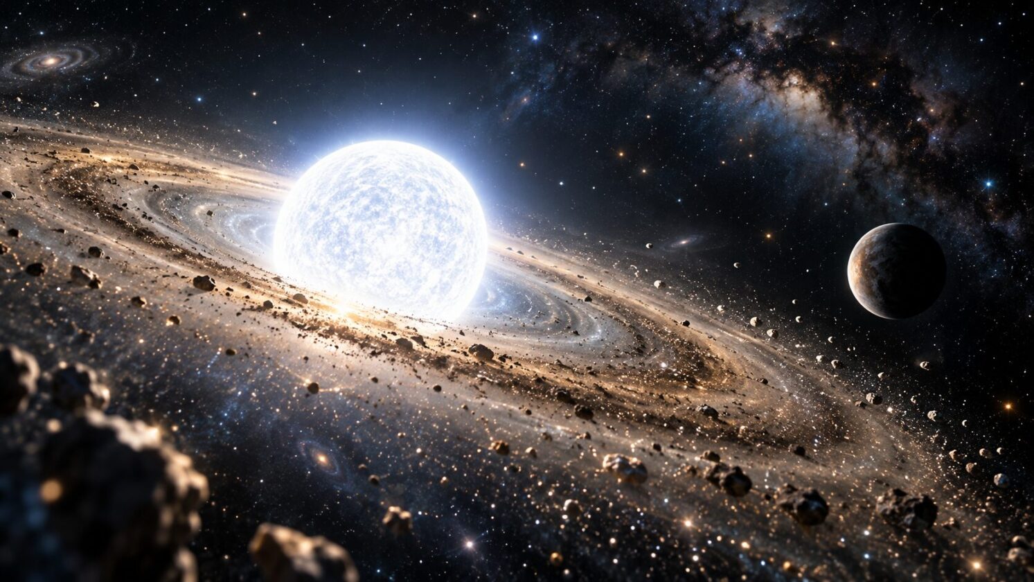 Imagem editorial para a matéria: Dados do Hubble indicam possível planeta de segunda geração em sistema com anã branca