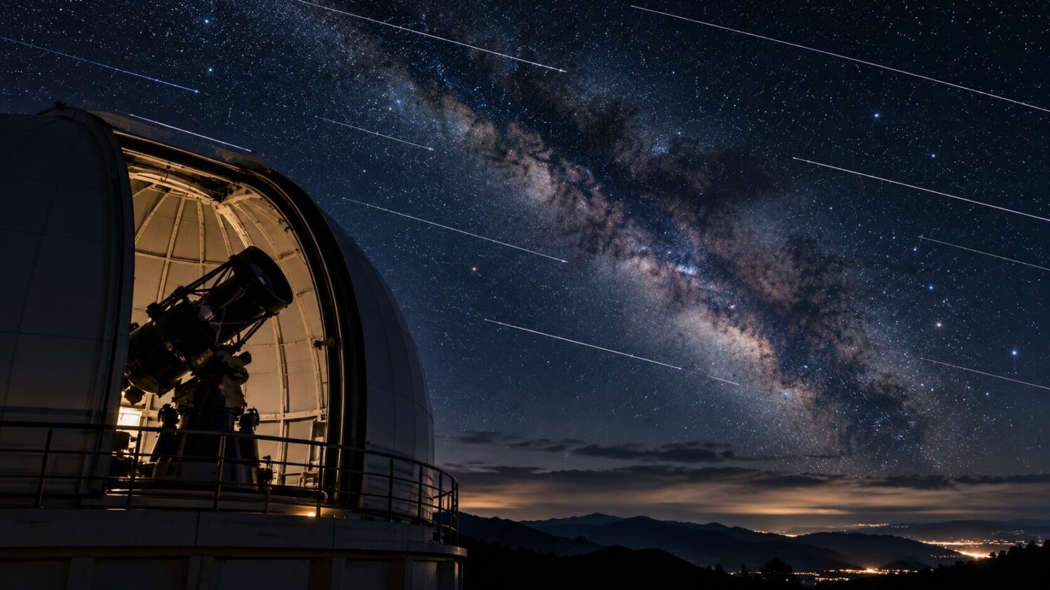 Imagem editorial para a matéria: ESA e IAU assinam acordo para reduzir impacto de satélites no céu noturno
