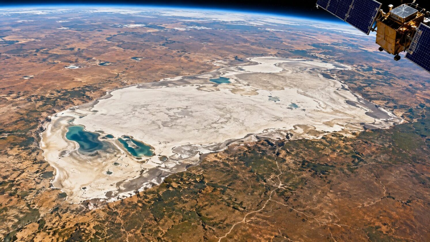 Imagem editorial para a matéria: ESA mostra maior salar da Namíbia em imagem do Copernicus Sentinel-2