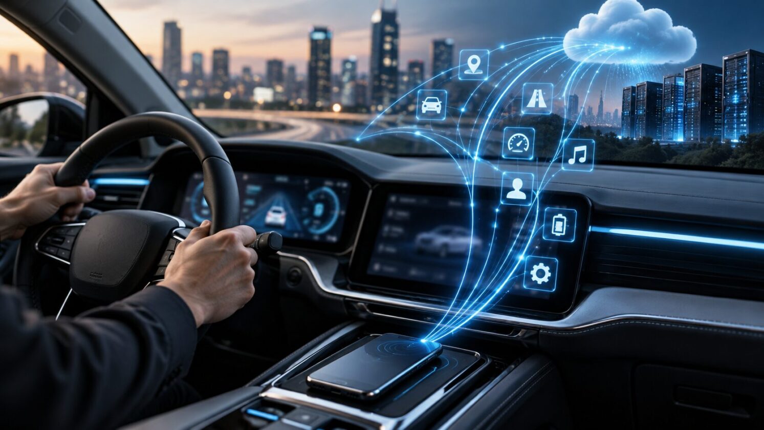 Imagem editorial para a matéria: Estudo identifica envio de dados de carros conectados para empresas de tecnologia