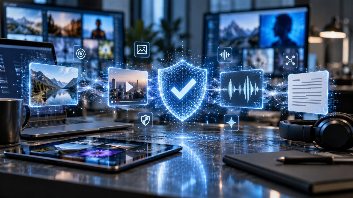 Imagem editorial para a matéria: Google anuncia plataforma do SynthID para identificar conteúdo gerado por IA