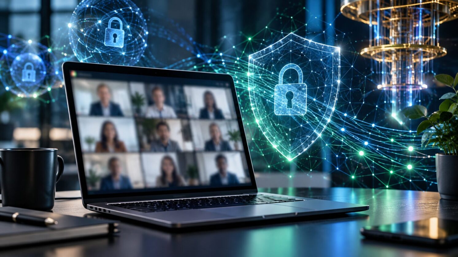 Imagem editorial para a matéria: Google Meet adota criptografia pós-quântica em chamadas