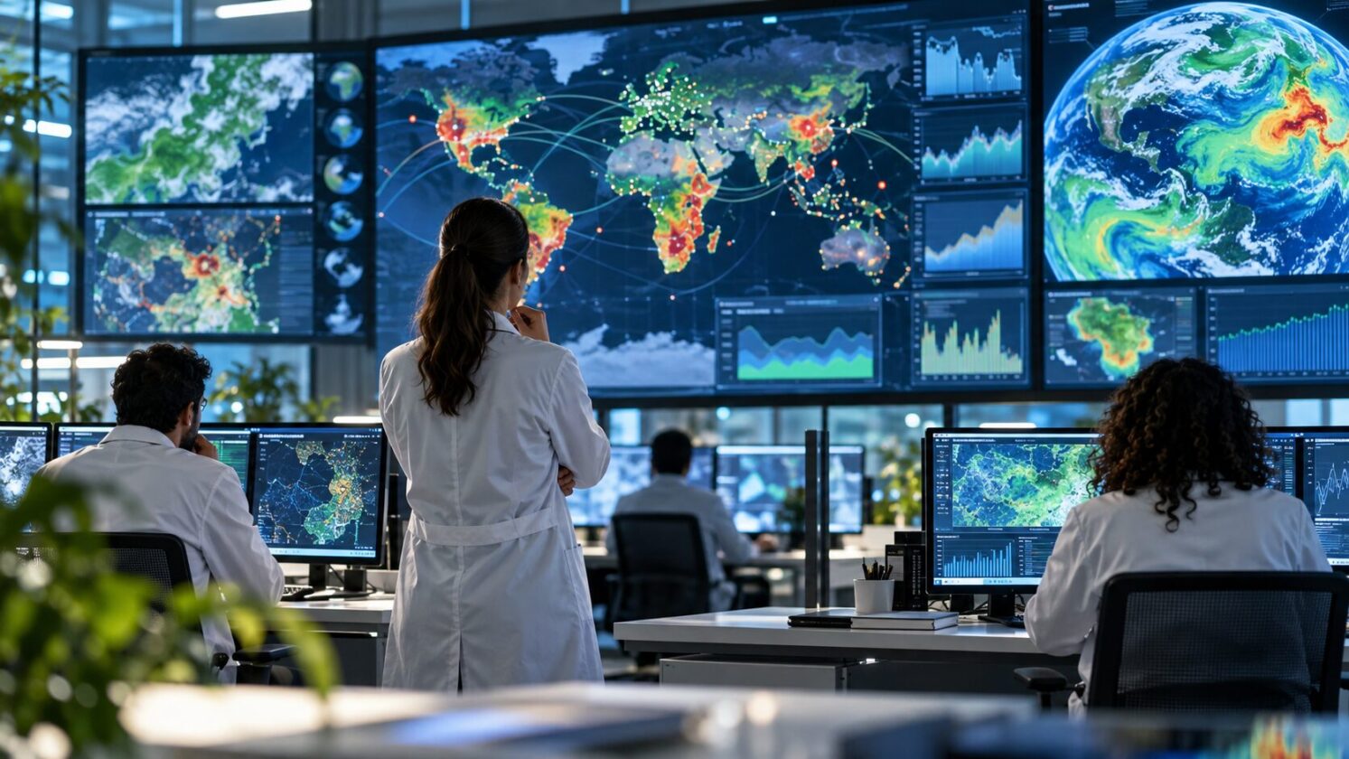 Imagem editorial para a matéria: Google relata uso do Earth AI em análises de riscos de saúde pública