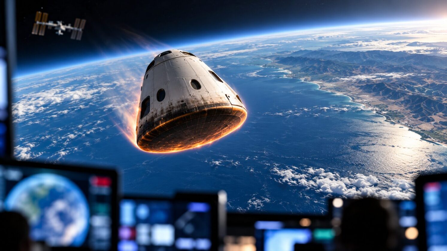 Imagem editorial para a matéria: NASA confirma transmissão ao vivo do retorno da missão SpaceX Crew-12