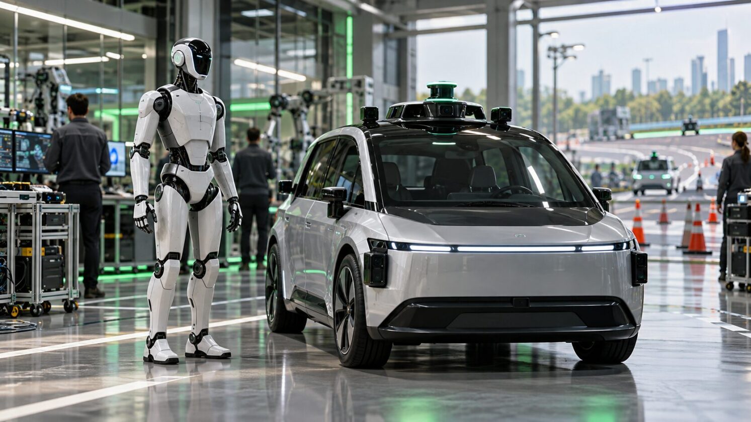 Imagem editorial para a matéria: Nvidia aposta em ‘IA física’ para robôs humanoides e robotáxis mais seguros
