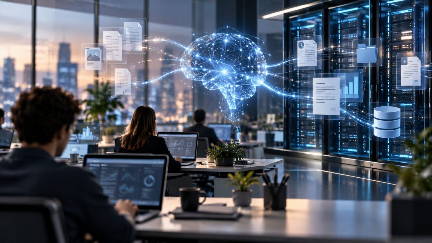Imagem editorial para a matéria: OpenAI e Atlassian ampliam parceria para conectar IA a bases corporativas